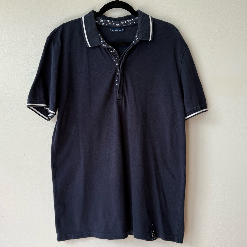 GRAND VOILE Navy Blue Polo with White detail - XL